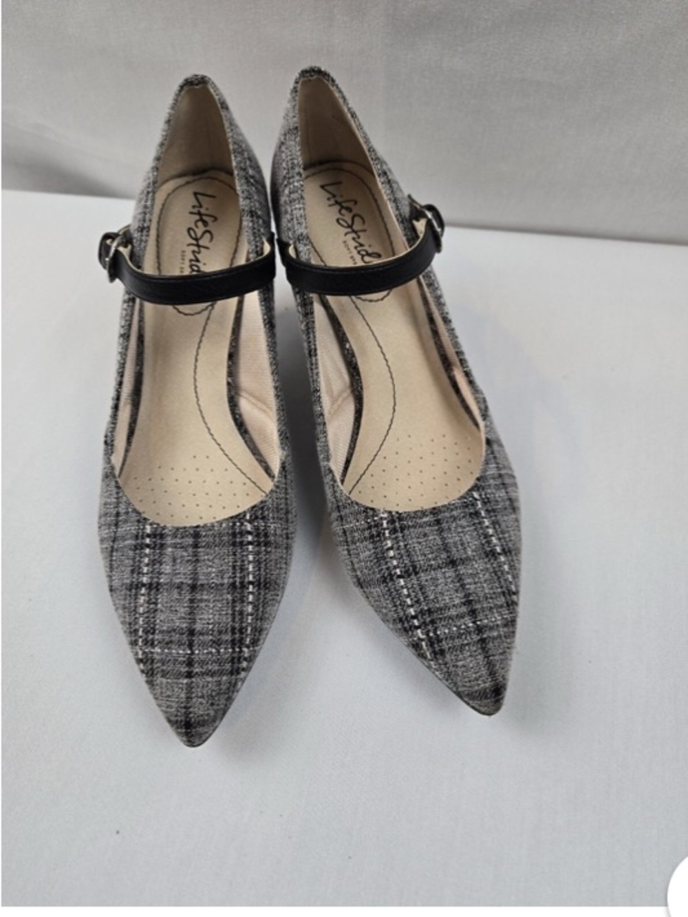 Life Stride Multi Plaid Sandronr Mary Jane Flats with Black Strap